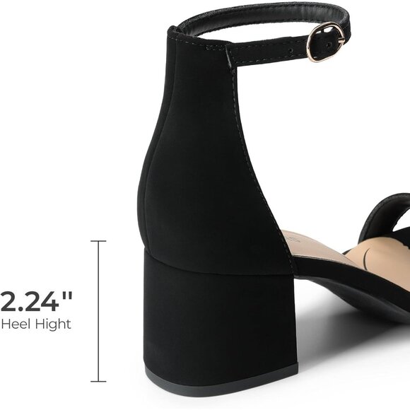 Dream Pairs Women's Black Nubuck Chunky Block Heel Ankle Strap Sandals Shoes - Picture 4 of 8